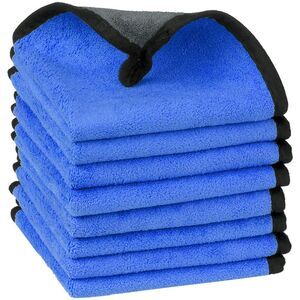 8 Pack Soft Microfiber With Hang Loop Car Cleaning Wipes 12" x 16" Blue
